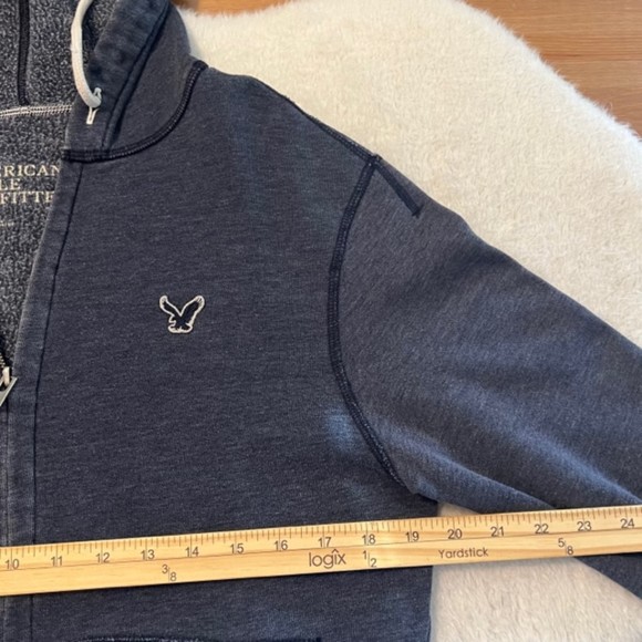 American Eagle Outfitters Blue Gray Full Zip Drawstring LS Hoodie Sweater Sz S/P - Picture 10 of 11